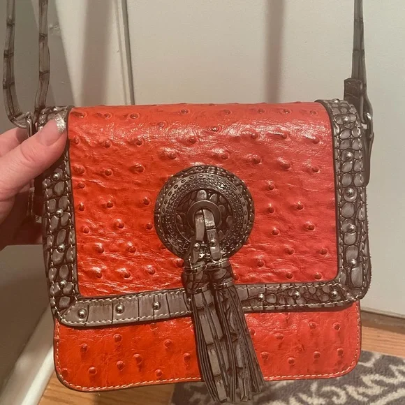 MC Handbags Bags Mc Cross Body Orange Embossed Leather Purse